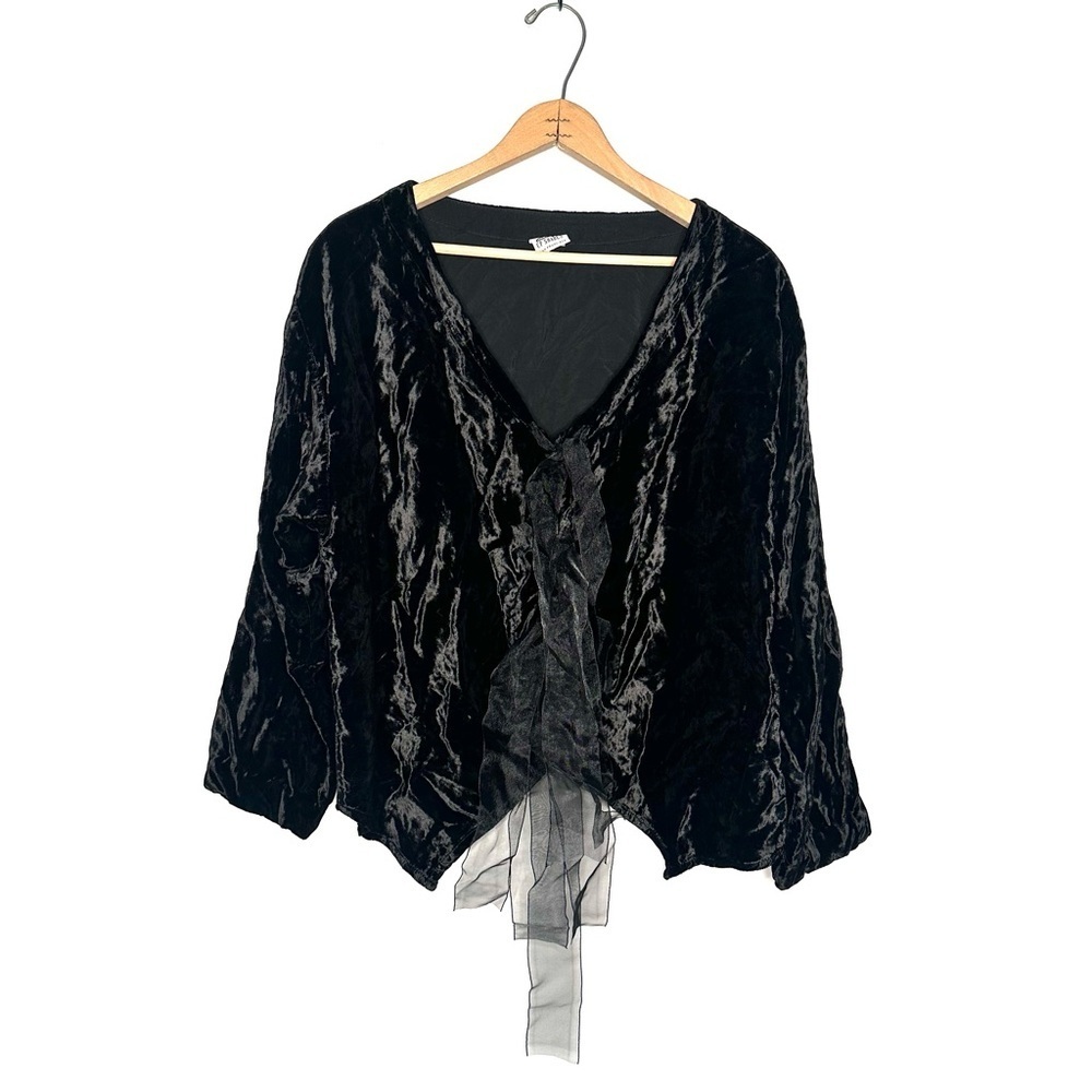CP Shades | Black Velvet V-neck Button Down Top Size Large